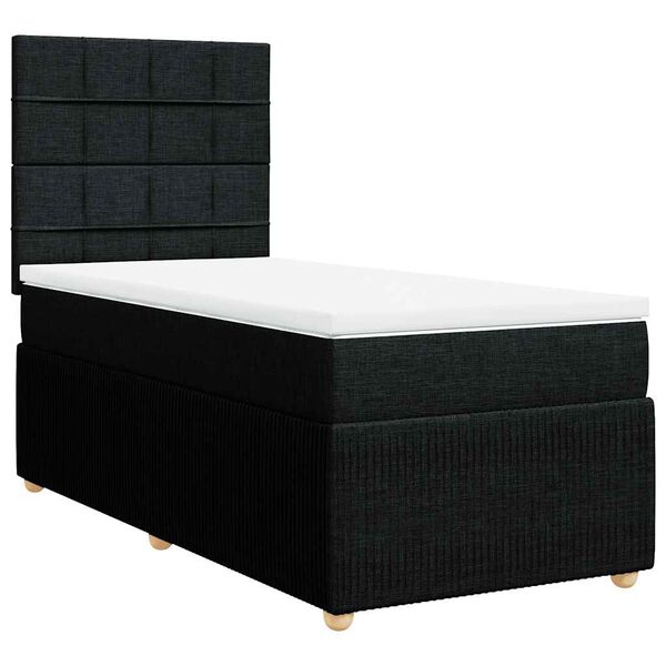 vidaXL Sommier &agrave; lattes de lit avec matelas Noir 90x190 cm Tissu