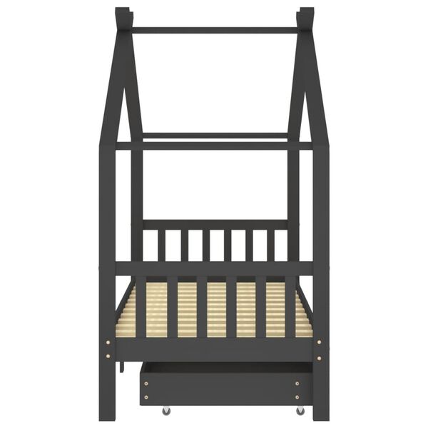 vidaXL Cadre de lit d'enfant avec tiroirs Gris fonc&eacute; Pin 90x200 cm
