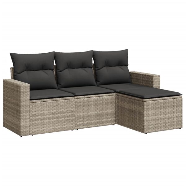 vidaXL Salon de jardin 4 pcs avec coussins gris clair r&eacute;sine tress&eacute;e