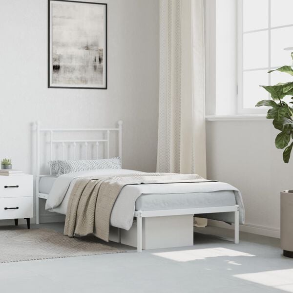 vidaXL Cadre de lit métal sans matelas avec tête de lit blanc 80x200cm