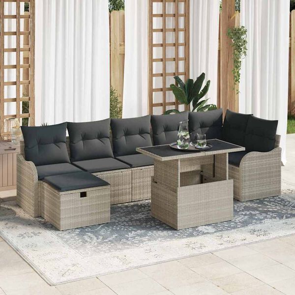 vidaXL Ensemble de canap&eacute; de jardin 8 pcs Gris clair Poly rotin