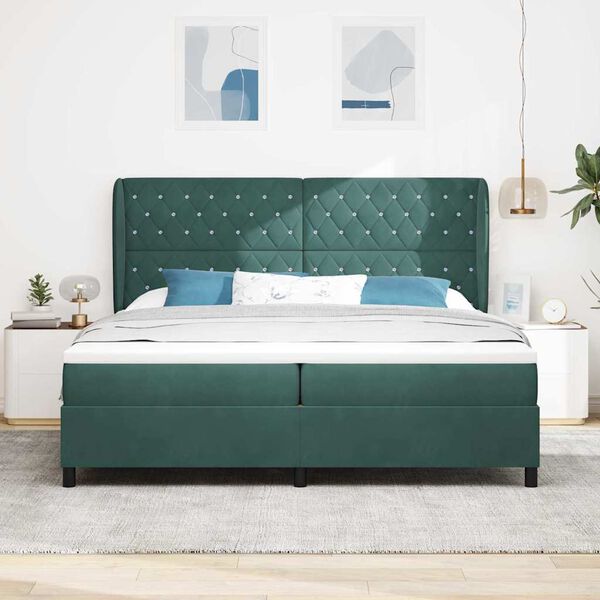 vidaXL Lit &agrave; ressorts avec matelas Vert fonc&eacute; 200 x 200 cm Velours