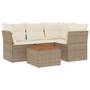 vidaXL Salon de jardin avec coussins 5 pcs beige r&eacute;sine tress&eacute;e