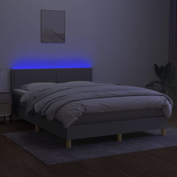 vidaXL Sommier &agrave; lattes de lit et matelas et LED Gris clair 140x200 cm