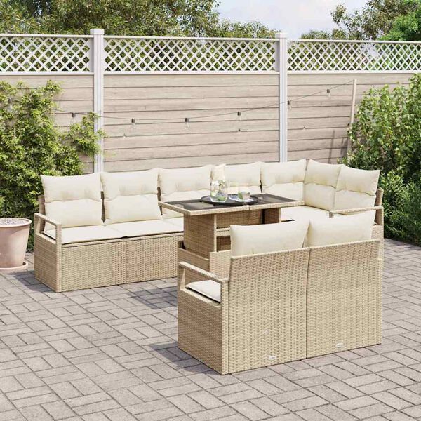 vidaXL Ensemble de canap&eacute; de jardin 9 pcs Beige Poly rotin
