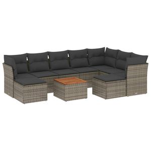 vidaXL Salon de jardin avec coussins 10 pcs gris r&eacute;sine tress&eacute;e
