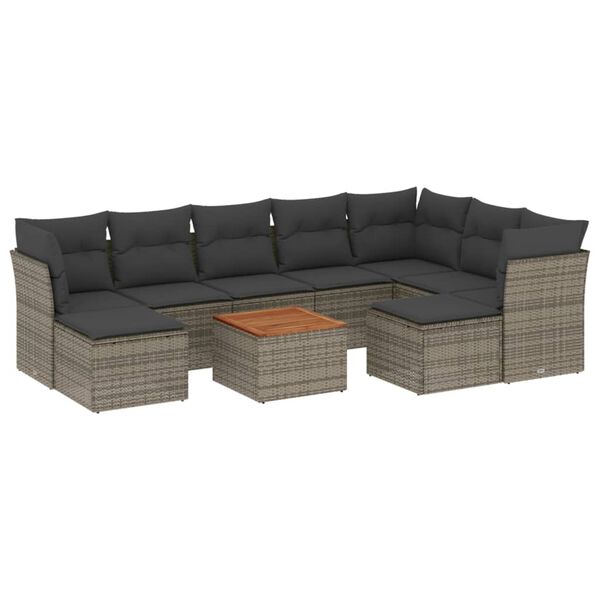 vidaXL Salon de jardin avec coussins 10 pcs gris résine tressée