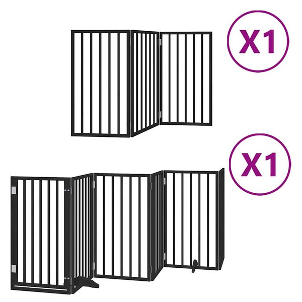 vidaXL Barri&egrave;re pour chien porte pliable 9 panneaux noir bois peuplier