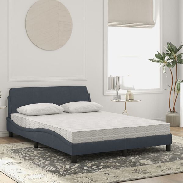 vidaXL Lit avec matelas Dover gris foncé 140x200 cm velours