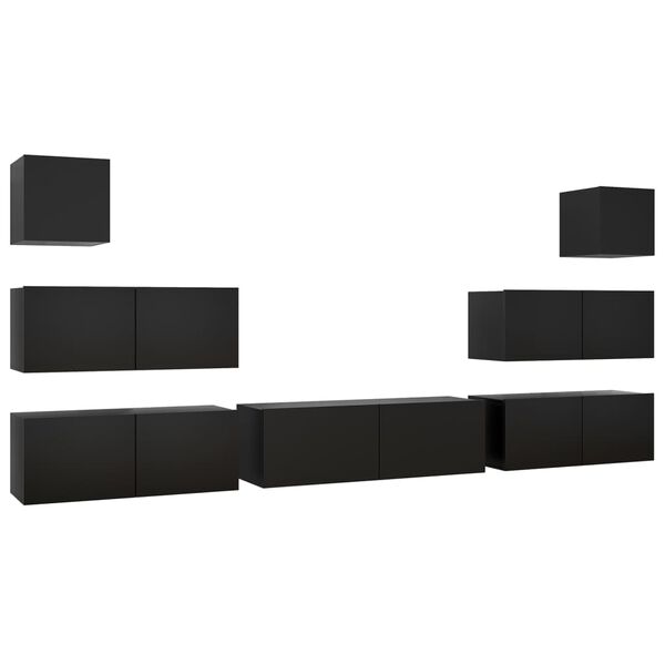 vidaXL Ensemble de meuble TV 7 pcs Noir Bois d'ing&eacute;nierie
