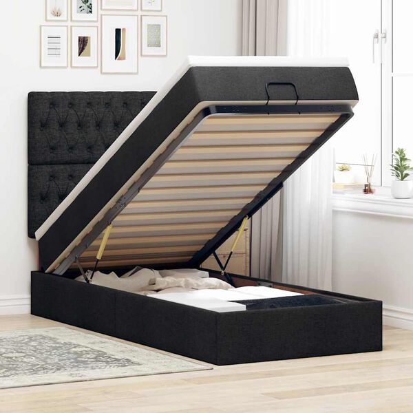 vidaXL Lit ottoman avec matelas noir 100x200 cm tissu
