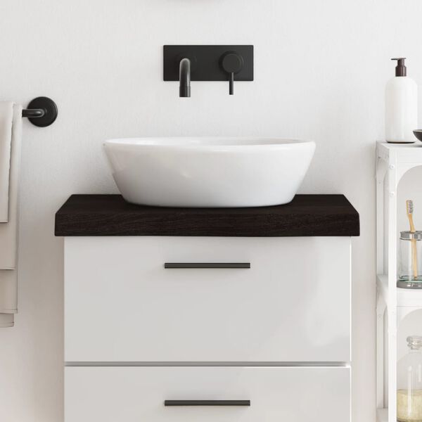 vidaXL Comptoir de salle de bain marron fonc&eacute; bois massif trait&eacute;