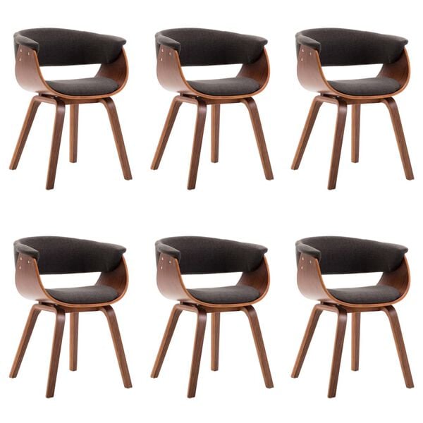 vidaXL Chaises à manger lot de 6 gris bois courbé et tissu