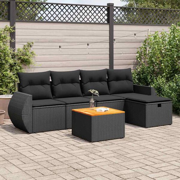 vidaXL Salon de jardin 6 pcs avec coussins noir résine tressée