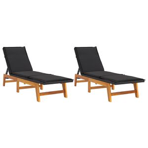vidaXL Chaises longues et coussins lot de 2 R&eacute;sine tress&eacute;e et acacia