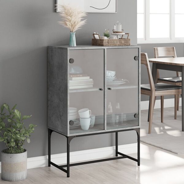 vidaXL Armoire latérale avec portes en verre gris béton 69x37x100 cm