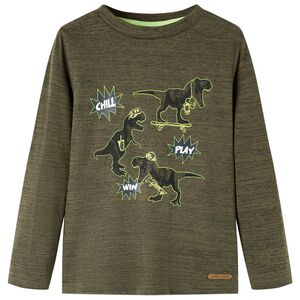 vidaXL T-shirt enfant manches longues kaki fonc&eacute; m&eacute;lang&eacute; 92