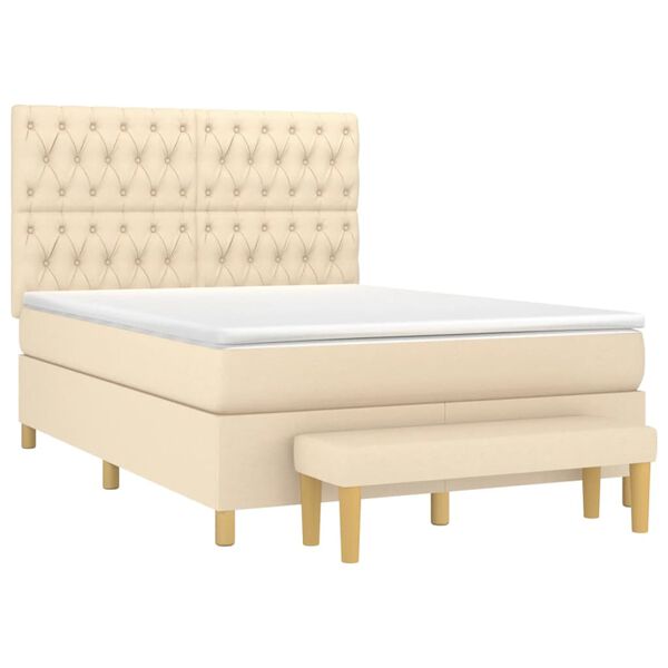 vidaXL Sommier &agrave; lattes de lit avec matelas Cr&egrave;me 140x190 cm Tissu