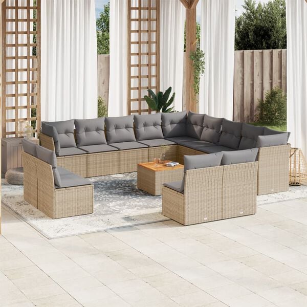 vidaXL Salon de jardin et coussins 14 pcs m&eacute;lange beige r&eacute;sine tress&eacute;e