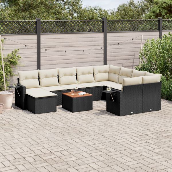 vidaXL Salon de jardin 11 pcs avec coussins noir r&eacute;sine tress&eacute;e