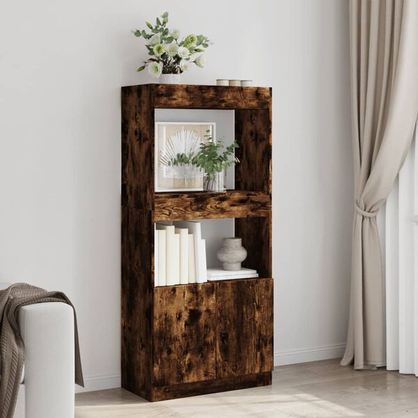 vidaXL Buffet haut ch&ecirc;ne fum&eacute; 63x33x140 cm bois d'ing&eacute;nierie