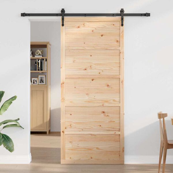 vidaXL Porte de grange Naturel 90 x 2,5 x 208 cm Bois de pin massif