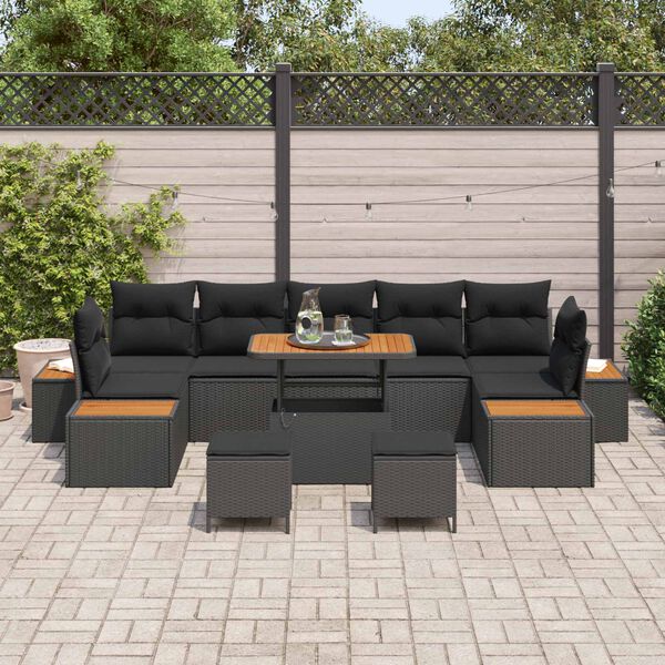 vidaXL Ensemble de canap&eacute; de jardin 10 pcs Noir Poly rotin
