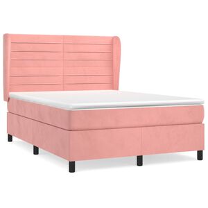 vidaXL Sommier &agrave; lattes de lit avec matelas Rose 140x190 cm Velours