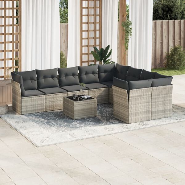 vidaXL Salon de jardin avec coussins 10 pcs gris clair r&eacute;sine tress&eacute;e