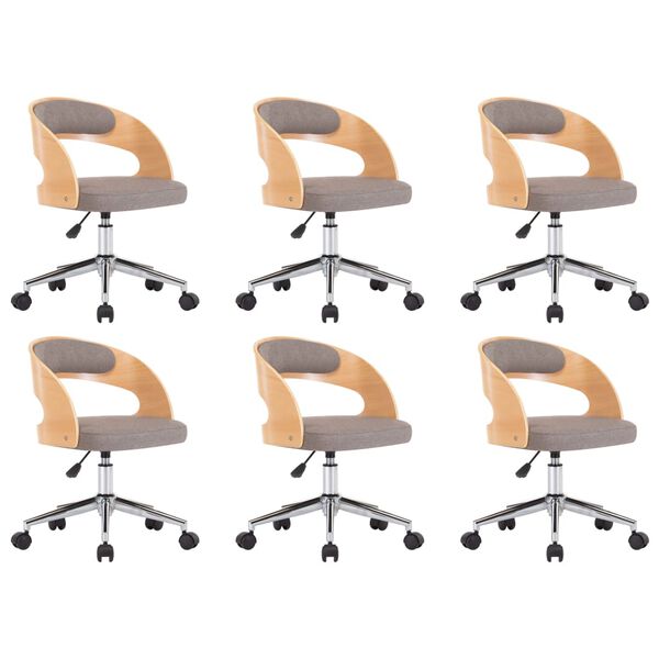 vidaXL Chaises pivotantes &agrave; manger lot de 6 taupe bois courb&eacute; et tissu
