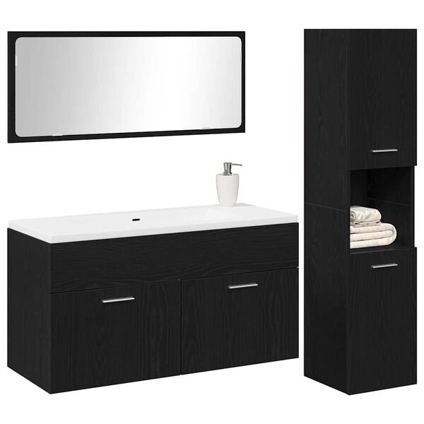 vidaXL Ensemble de mobilier de salle de bain 3 pcs Ch&ecirc;ne noir