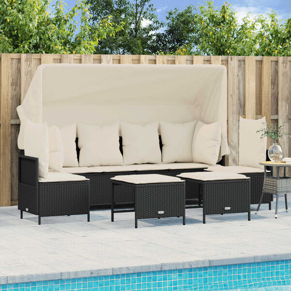 vidaXL Salon de jardin 5 pcs avec coussins noir r&eacute;sine tress&eacute;e