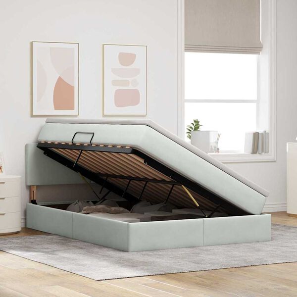 vidaXL Lit de Rangement avec matelas Gris clair 140 x 190 cm Velours