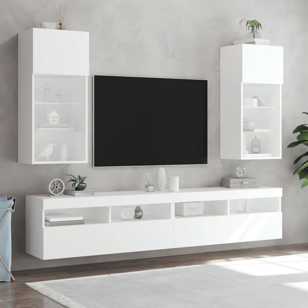 vidaXL Meubles TV avec lumi&egrave;res LED 2 pcs blanc 40,5x30x90 cm