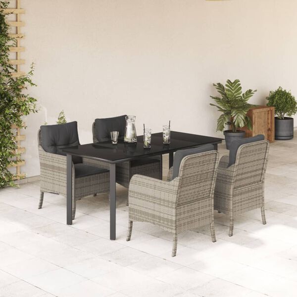 vidaXL Ensemble &agrave; manger de jardin et coussins 5 pcs gris clair rotin