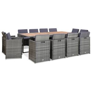 vidaXL Mobilier &agrave; d&icirc;ner ext&eacute;rieur 13pcs coussins Poly rotin Anthracite