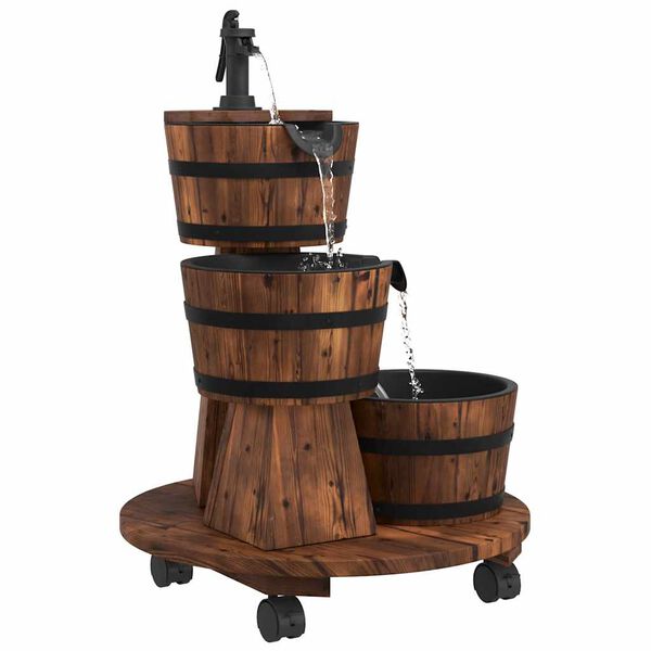 vidaXL Fontaine &agrave; eau sur roues pompe 55x55x80 cm bois de sapin massif