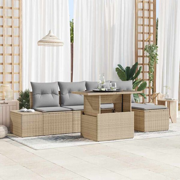 vidaXL Ensemble de canap&eacute; de jardin 6 pcs Beige et Gris clair
