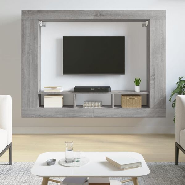 vidaXL Meuble TV sonoma gris 152x22x113 cm bois d'ing&eacute;nierie