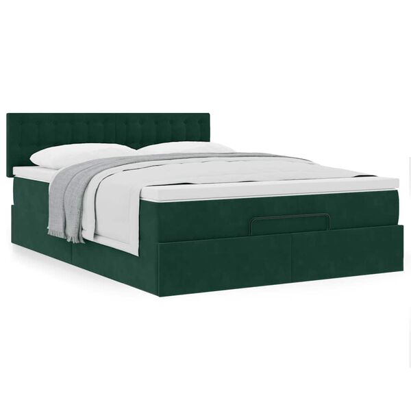 vidaXL Cadre de lit ottoman avec matelas vert fonc&eacute; 140x200 cm velours