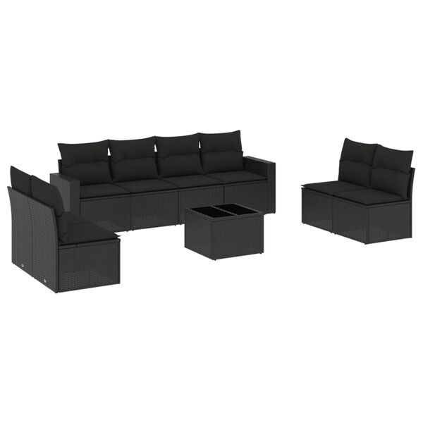 vidaXL Salon de jardin 9 pcs avec coussins noir r&eacute;sine tress&eacute;e