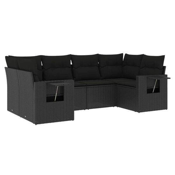 vidaXL Salon de jardin 6 pcs avec coussins noir r&eacute;sine tress&eacute;e