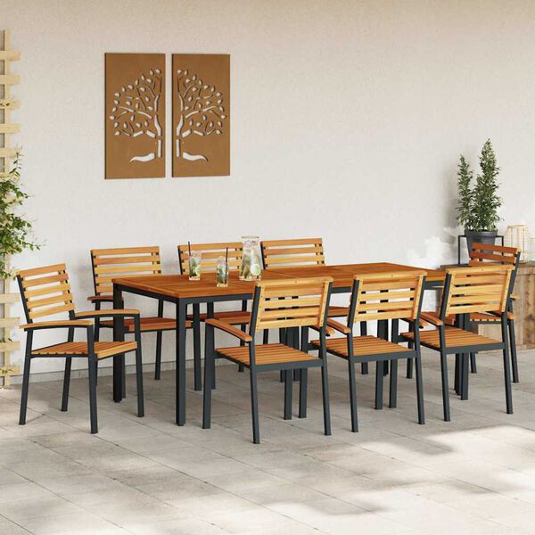 vidaXL Ensemble de salle &agrave; manger pour jardin 9 pcs Noir