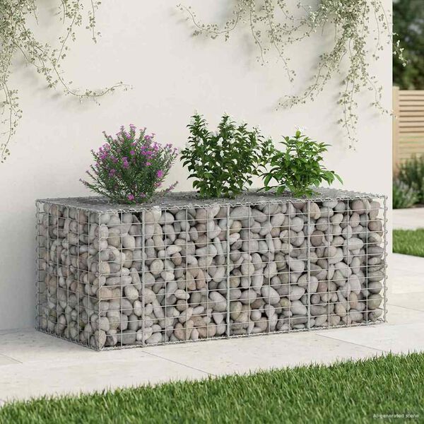 vidaXL Lit sur&eacute;lev&eacute; gabion Argent&eacute; 140 x 60 x 55 cm Acier galvanis&eacute;