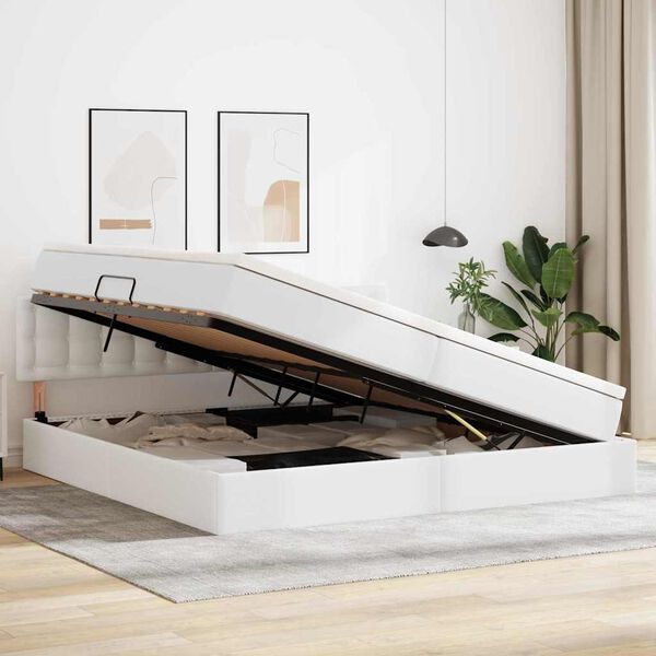vidaXL Lit avec rangement et matelas Blanc pur 200 x 200 cm
