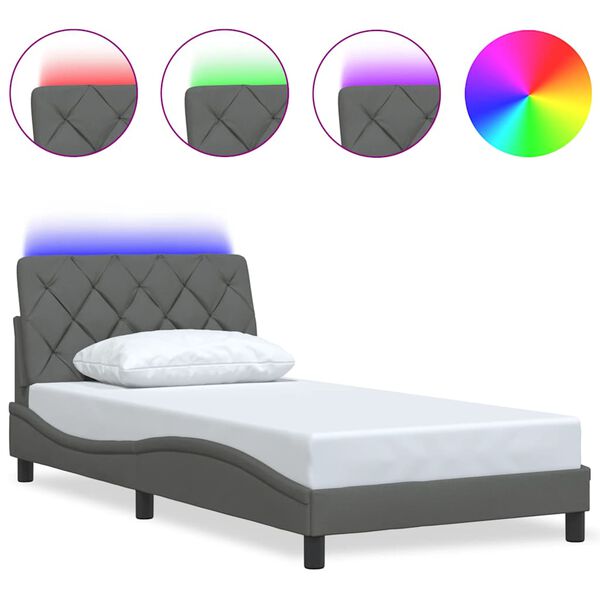 vidaXL Cadre de lit avec LED sans matelas gris fonc&eacute; 100x200 cm tissu
