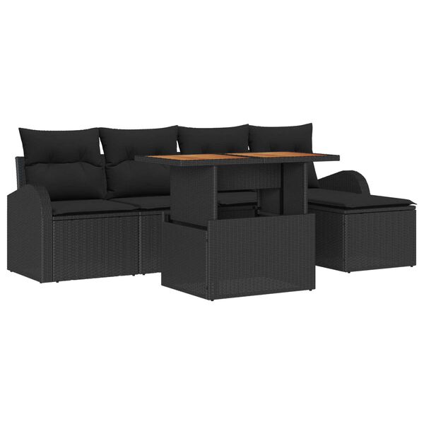 vidaXL Ensemble de canap&eacute; de jardin 6 pcs Noir Poly rotin