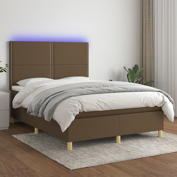 vidaXL Sommier &agrave; lattes de lit matelas et LED Marron fonc&eacute; 140x200 cm