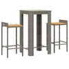 vidaXL Ensemble de bar jardin 3 pcs gris poly rotin/bois massif acacia