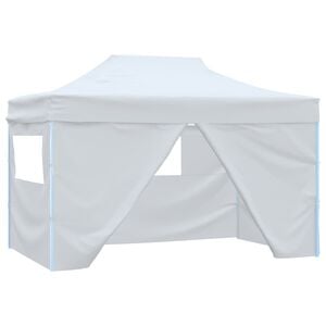 vidaXL Tente pliable de r&eacute;ception avec 4 parois 3 x 4,5 m Blanc